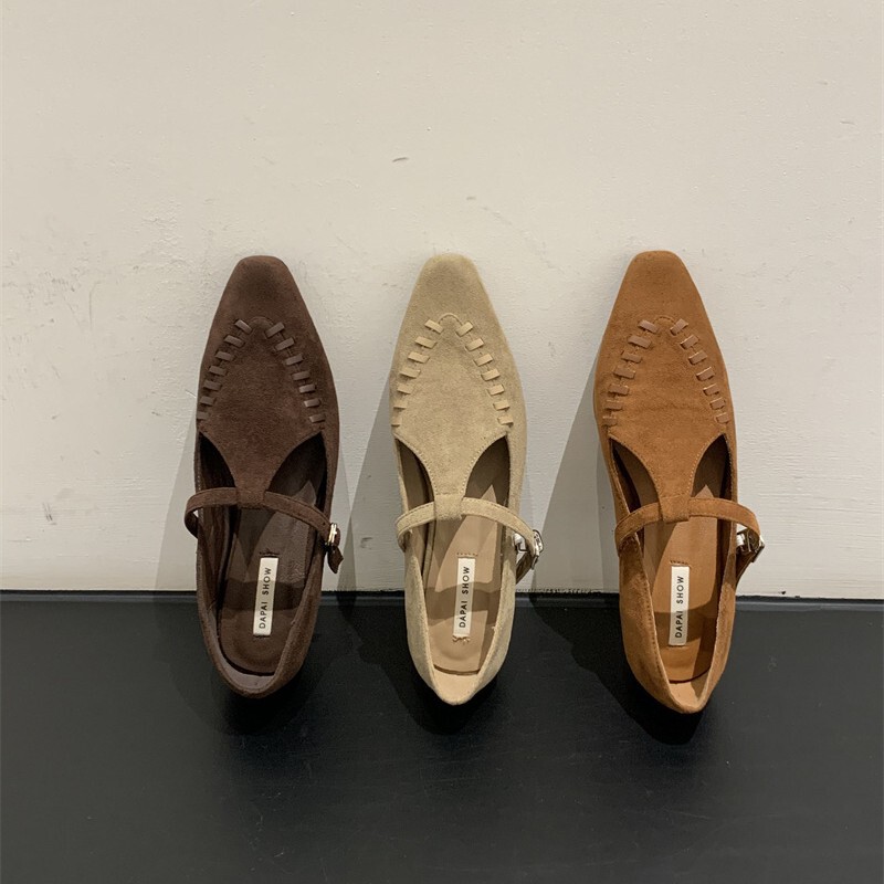Inner Heightening Retro Mary Jane Shoes Women's Shoes 2025 New Spring and Autum Loafers Pointed Toe Suede Small Leather Shoes Inner Heightening Retro Mary Jane Shoes Women's Shoes 2025 New Spring and Autum Loafers Pointed Toe Suede Small Leather Shoes