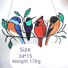 獨立站貨源 彩色玻璃小鳥掛飾 窗戶蜂鳥掛件 復活節創意禮品