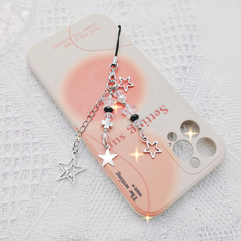 Sweet Cool Millennium Spice Girl Style y2k Five-pointed Star Cross Mobile Phone Chain ccd Chain Student Simple All-match Bag Pendant