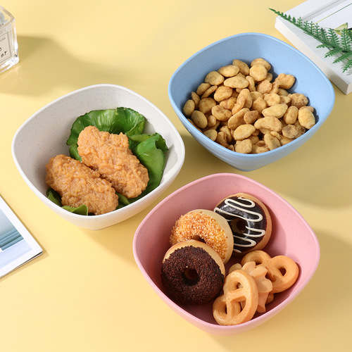Wheat Straw Square Bowl Japanese Creative Plastic Bowl Rice Bowl Nordic Home Use Dinner Plate Durable Table Eating Small Bowl