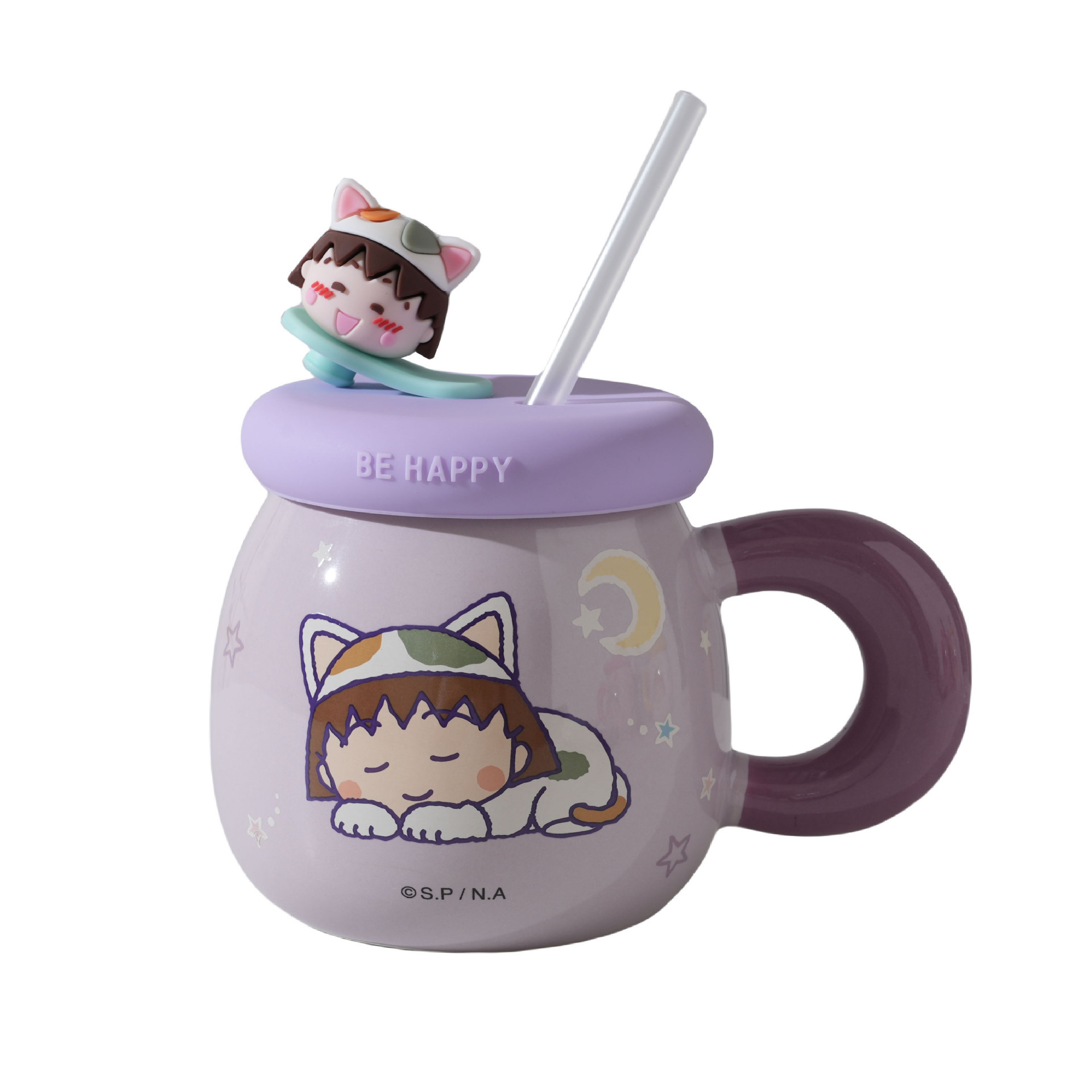 Taza de pajita de bolas de cereza Taza de cerámica para el hogar Memoria de la infancia Taza de agua para niños Taza de bebé familiar