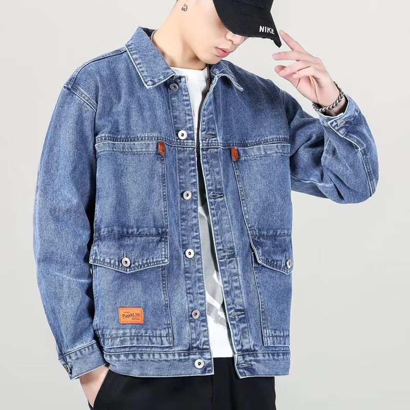 Autumn and Winter Men's Tooling Denim Coat Japanese Fashion Brand Loose All-match Denim Shirt Work Wear-resistant Work Clothes Fashion