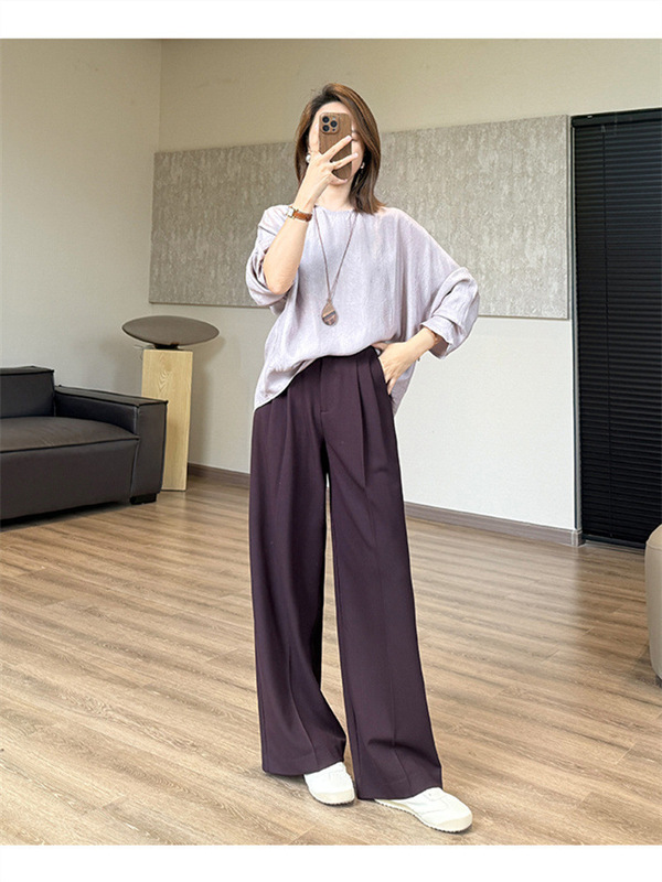 BI入【私服西裤】天丝羊毛垂感阔腿裤立裁遮肉品质休闲裤女|undefined