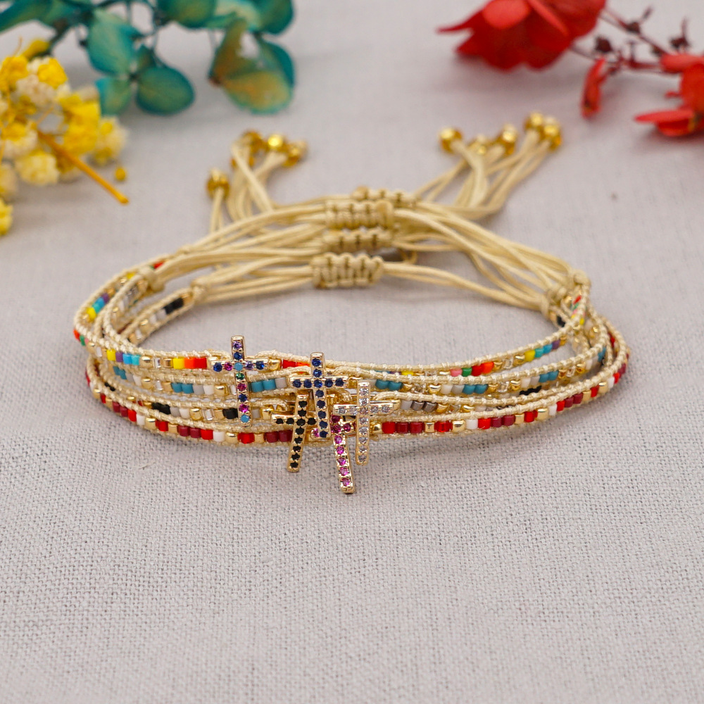 Nihaojewelry wholesale accessories ethnic style diamond cross Miyuki beads woven braceletpicture17