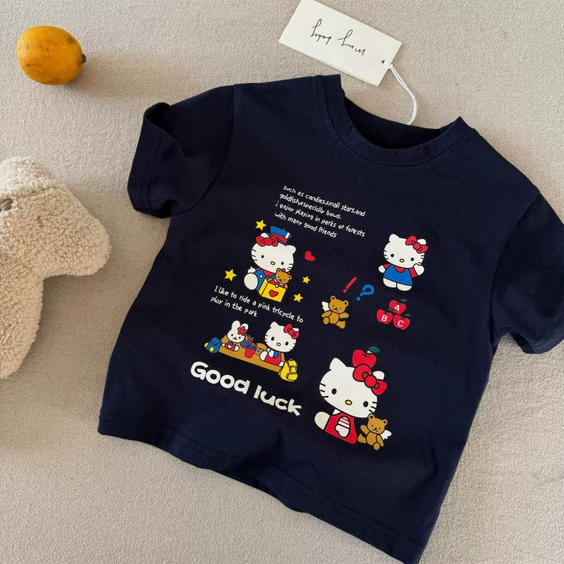 Футболка с коротким рукавом (Hello Kitty) детская хлопок, двусторонняя печать, летом мило