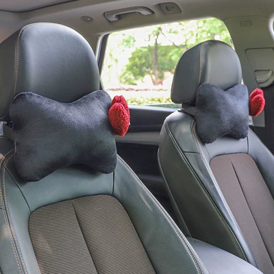 Car Headrest, Car Cushion, Neck Headrest - black-red-heart-pair