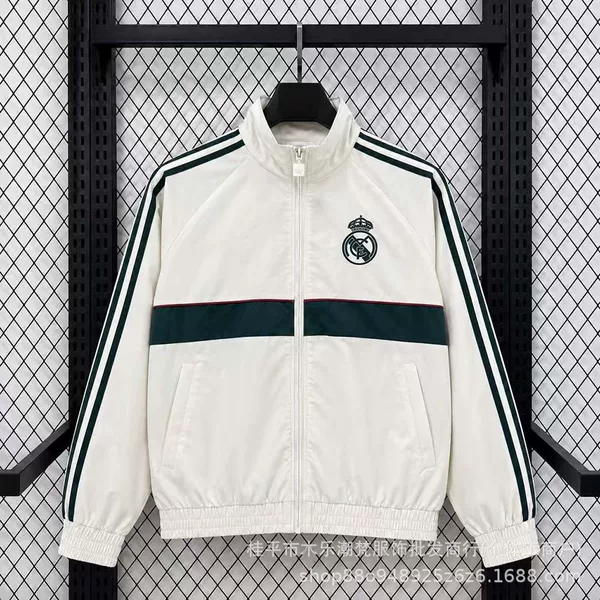 New 26 Real Madrid jacket, waterproof, retro-style soccer jersey with embroidery, long-sleeved, suitable for spring and autumn, soccer uniform, windbreaker, warm-up and game attire