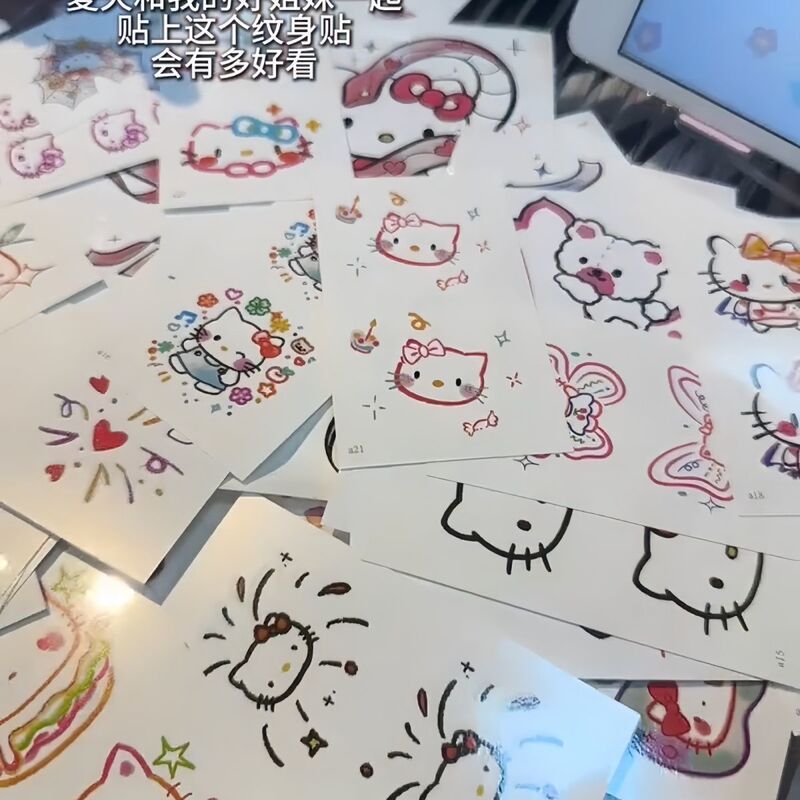 キティ猫タトゥーステッカー安いかわいい漫画防水長持ちアームステッカーインスタイル洗える親友へのギフトとして|undefined