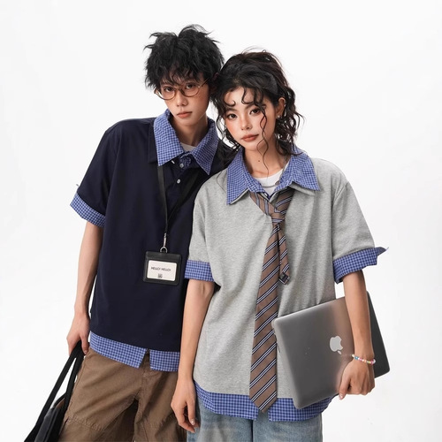 Academic-style Pique Polo Shirts for Men and Women - Summer High-End Couple's T-Shirts, Simple and Loose Short-Sleeve Tops