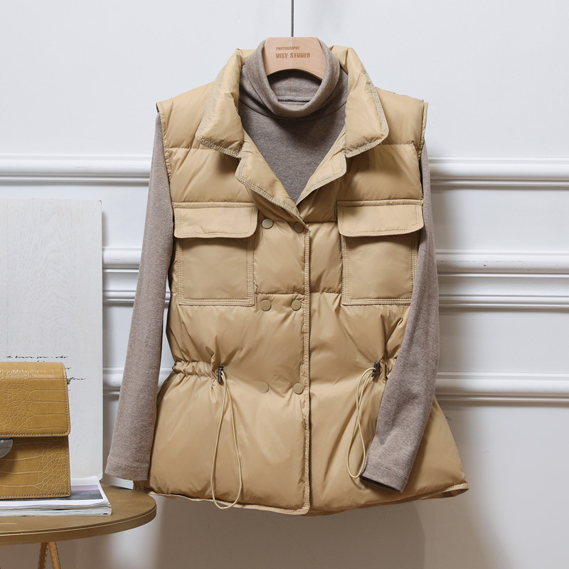 Women's Short down Vest 2025 Spring and Autumn Korean Style Fashionable Stand Collar Waist-Cinching Lightweight Vest Jacket Trendy