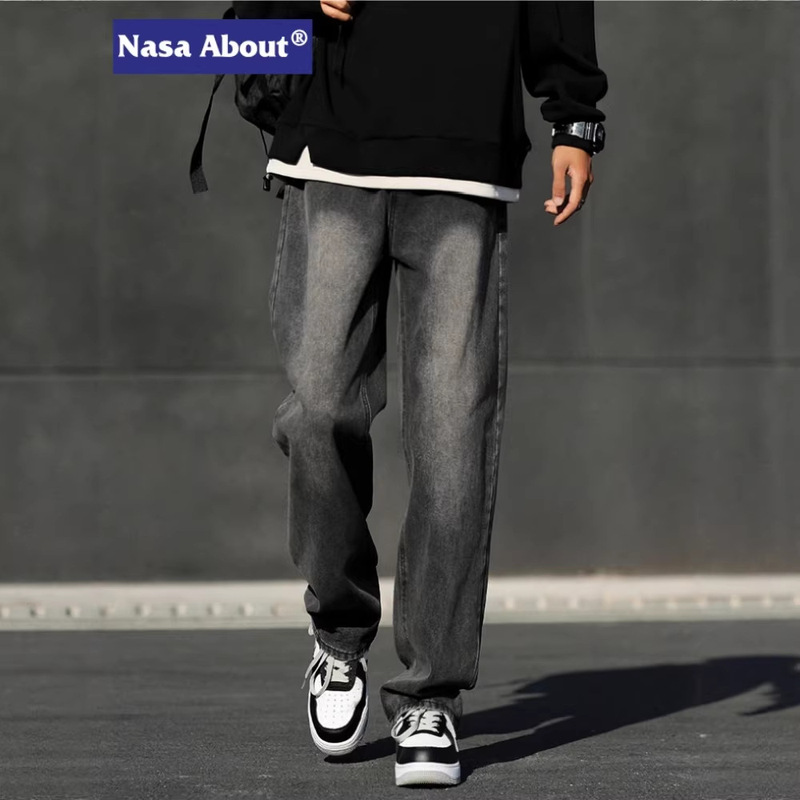 Nasa Jeans for Men 2026 New American Style Washed Loose Straight-Leg Pants for Teenagers Slightly Plump Elastic Fit