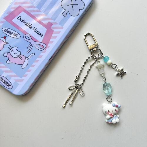 Original Kawaii Gumball Chain Ins Cartoon Cat Charm Phone Chain Card Holder Camera Ornament Student Gift Clip