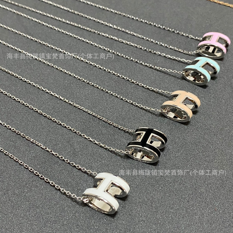 韩版简约大号彩色珐琅字母项链女高版本立体轻奢小众设计饰品批发|undefined