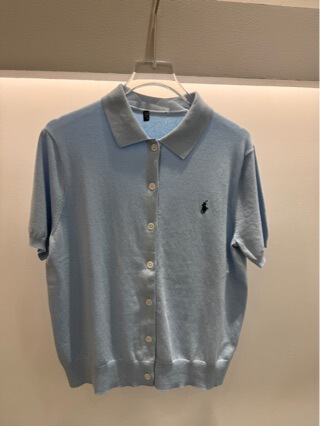 R-L Ralph Lauren Pima Cotton Embroidered Knit Short-Sleeve Cardigan Polo Collar T-Shirt for Women, Elegant and Slimming Knit Top R-L Ralph Lauren Pima Cotton Embroidered Knit Short-Sleeve Cardigan Polo Collar T-Shirt for Women, Elegant and Slimming Knit Top