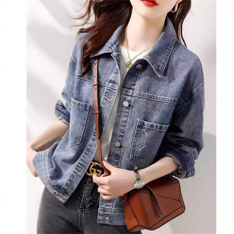 2024 Spring and Autumn New Style Vintage Denim Jacket for Women, Slim Fit Short Jacket for Petite Figures, Japanese Style