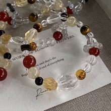 君天原创新中式设计感白水晶发晶手串红玛瑙月光石虎眼弹力气质夏