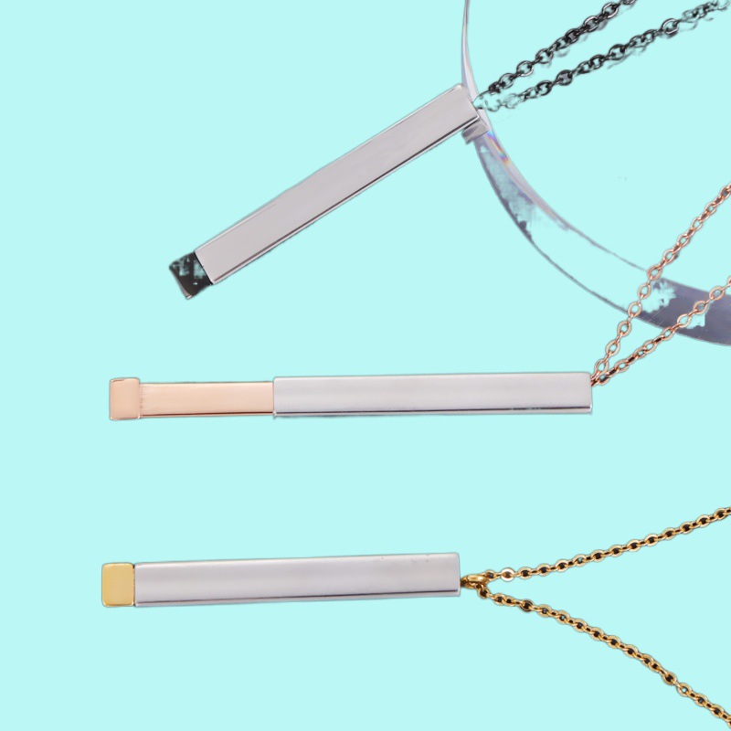 欧美风简约时尚钛钢套娃项链Hidden pendants可伸缩立体棒吊坠
