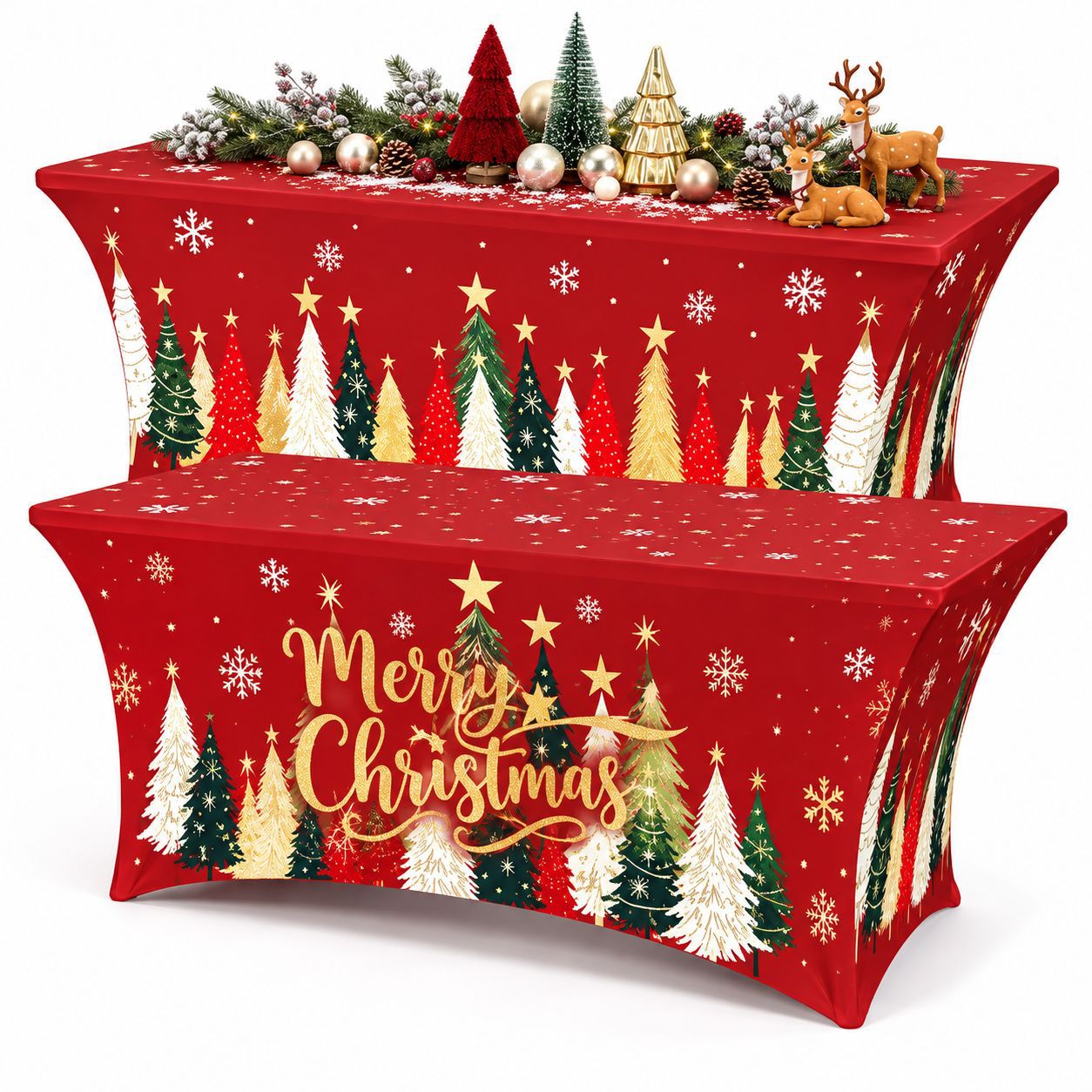 Weihnachts-Stretch-Tischdecke Cocktail-Tischhusse Hochzeits-Bankett Rechteck-Tischdecke wasserdicht und schmutzabweisend Milchseide-Tischdecke