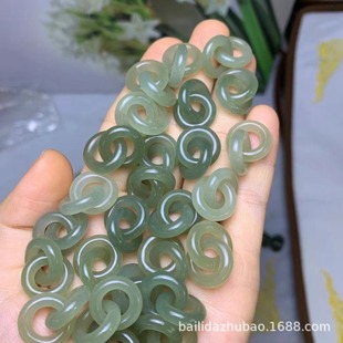 Natural Hetian Jade Qinghai Material 15mm Ring Link Necklace Clavicle Chain Pendant Ice Penetration No Split Water Head Foot