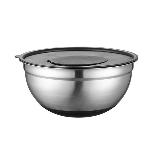Stainless steel non-magnetic salad basin thickened egg making basin with lid salad bowl non-slip silicone bottom baking and face basin