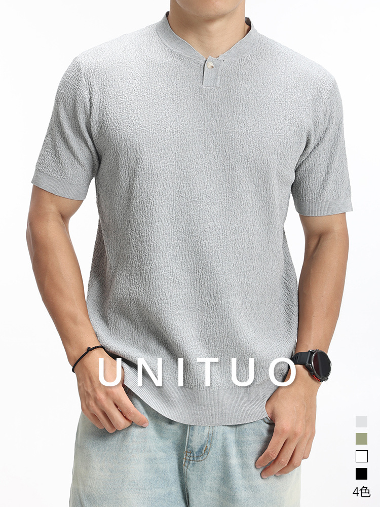 Hombres lujosos de lujo ligero de alto nivel Henry cuello camiseta de seda de hielo hombre de manga corta de negocios de verano Casual camiseta de hombre