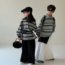 童POLO衫2025秋季男女童韩版条纹宽松上衣儿童翻领休闲长袖打底衫
