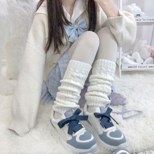 Japanese lolita bow cute fur ball knitted socks for women winter leg warmers pile socks white jk socks