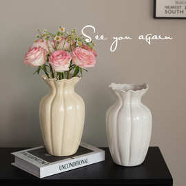 Y陶瓷花瓶感复古白色法式美式摆件客厅水培插花鲜花奶油风装饰L