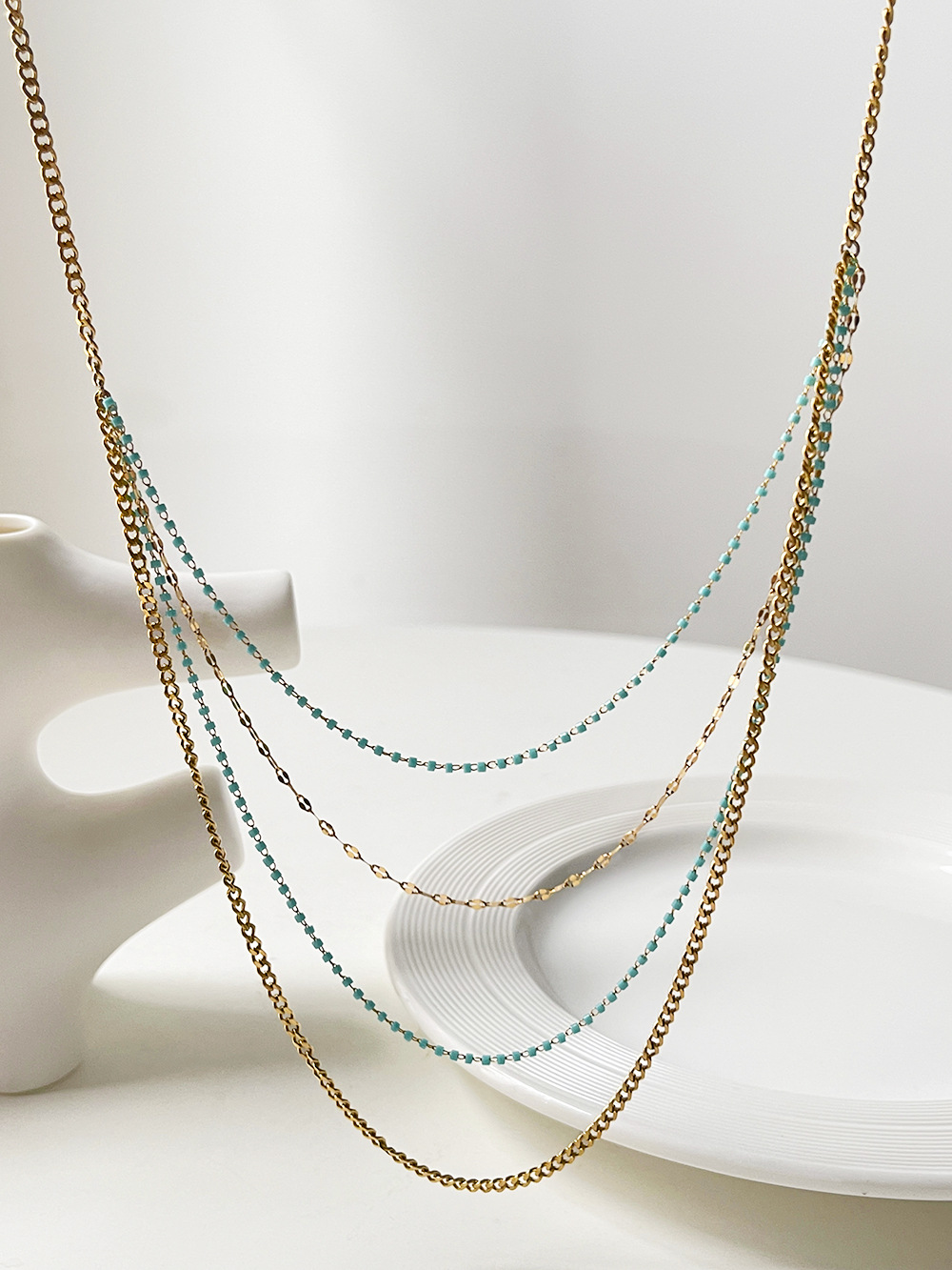 Vacation Multicolor Stainless Steel Arylic Beaded Plating Layered Necklaces 1 Piece