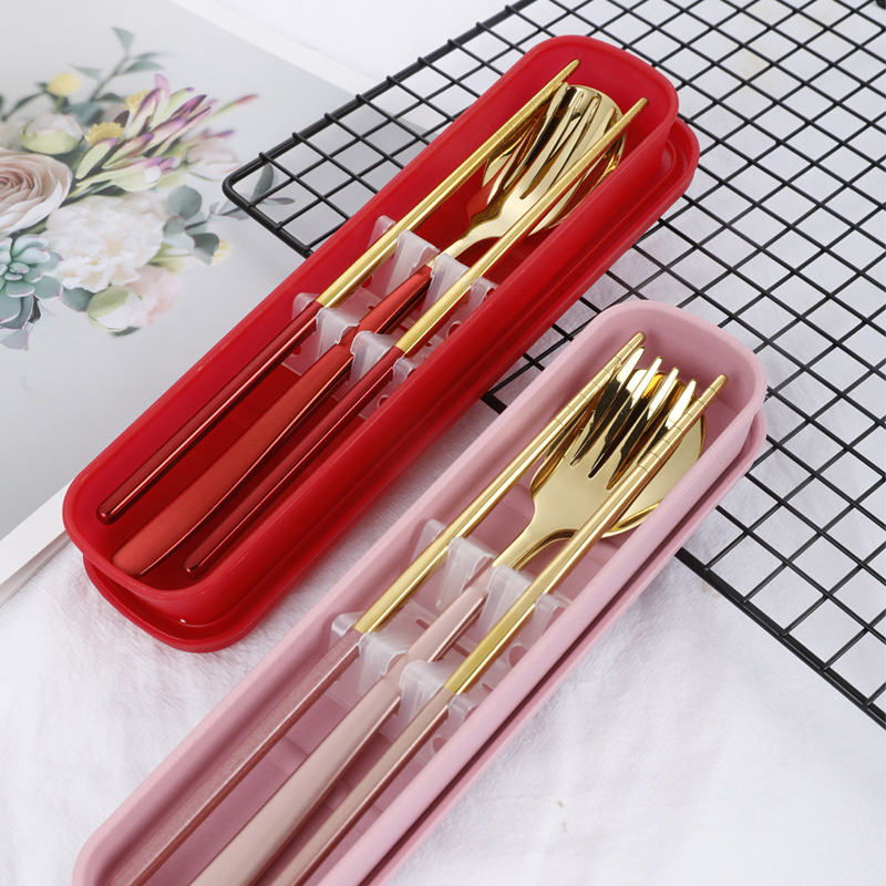 304 vajilla de acero inoxidable cuchara coreana tenedor palillos estudiante portátil conjunto de tres piezas traje creativo regalo puede ser logotipo personalizado