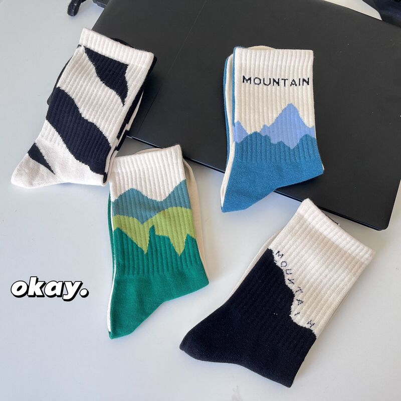 Socks Men Couple Socks Asymmetric Pattern Cotton Socks Personality Socks Ins Sports Socks Gradient Socks Mid-tube Socks Fashionable Socks