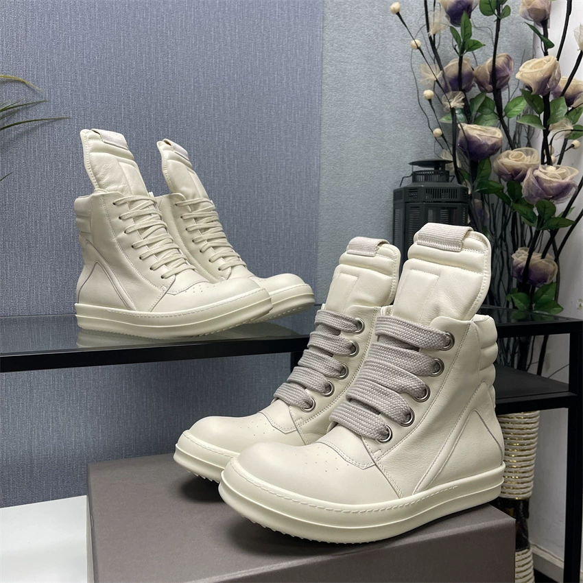Высокие кроссовки RO с перевернутым треугольным носком, из первосортной телячьей кожи, с молочно-бежевой подошвой, увеличивающей рост, повседневные высокие кроссовки для пар, модные, увеличивающие рост.