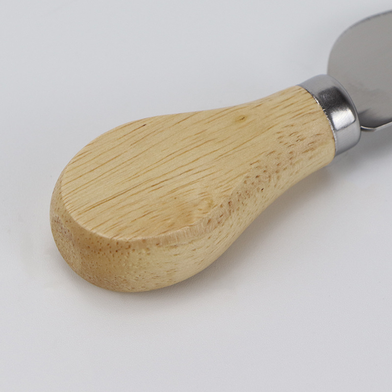 Wholesale stainless steel cheese knife with oak flat handle cheese spatula set of four, pizza knife, butter knife, baking tools
