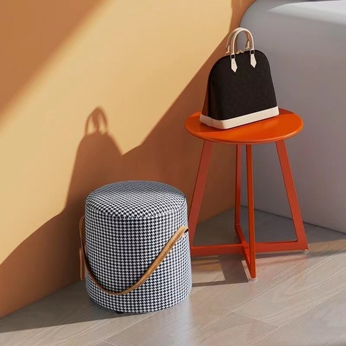 Internet celebrity handbag round stool living room seat cushion sofa tweed household shoe changing stool footrest stool light luxury makeup short stool 
