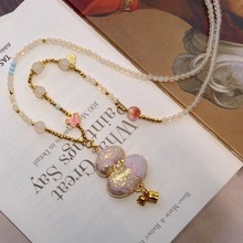 新中式国风宋锦粉葫芦吊坠项链女轻奢高级冰透感串珠汉服旗袍配饰