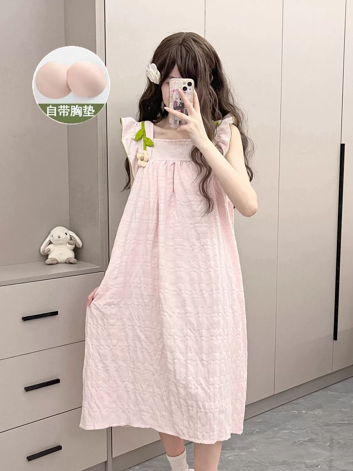 Летняя ночная рубашка из хлопка, милые и милые маленькие летящие рукава с подушечками для груди, пижамы в стиле принцессы для женщин, свободная однотонная домашняя одежда