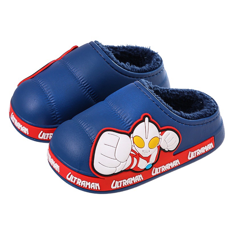 Ultraman invierno Zapatillas de algodón para niños y niñas antideslizante impermeable bolsa de terciopelo cálido talón Zapatillas de algodón para niños