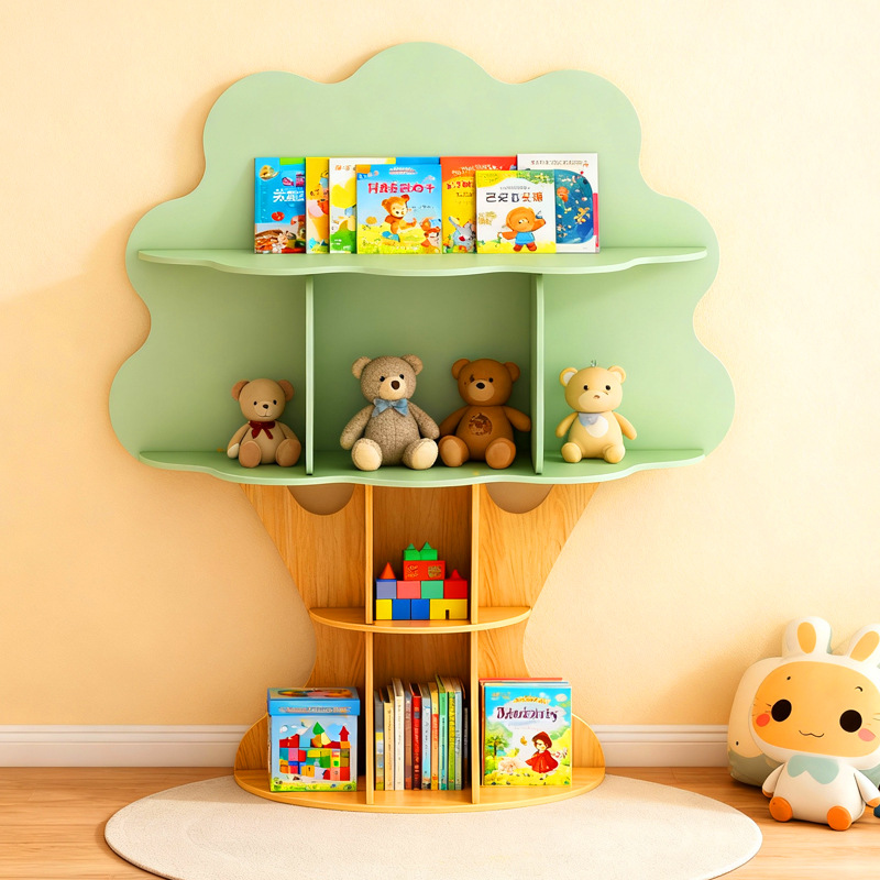 Cartoon Tree-Shaped Bookshelf Storage Rack Floor-Standing Children's Toys Picture Book Storage Background Wall Theme Display Rack