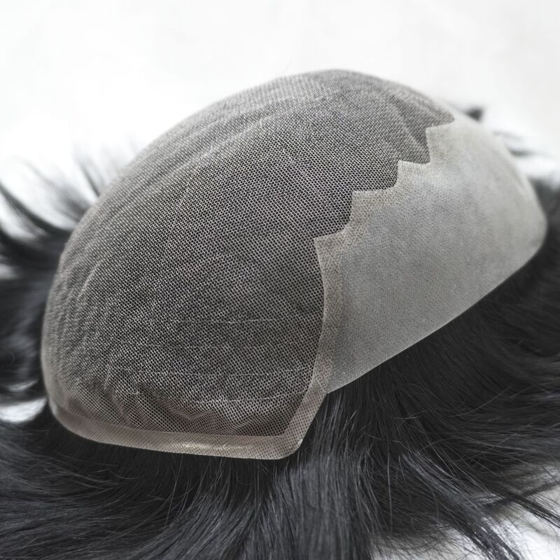 Foreign Trade Model 100% Real Human Hair Seamless Hairpiece for the Top of the Head 8x10inch Q6 Deep Black Men's Wig