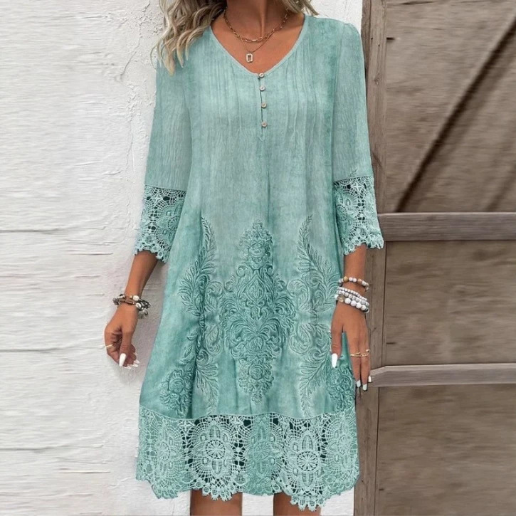 In-Stock Amazon Temu Cross-Border European and American Women's Fashion 2026 New Spring/Summer Hot-Selling Solid Color Lace Trim Dress