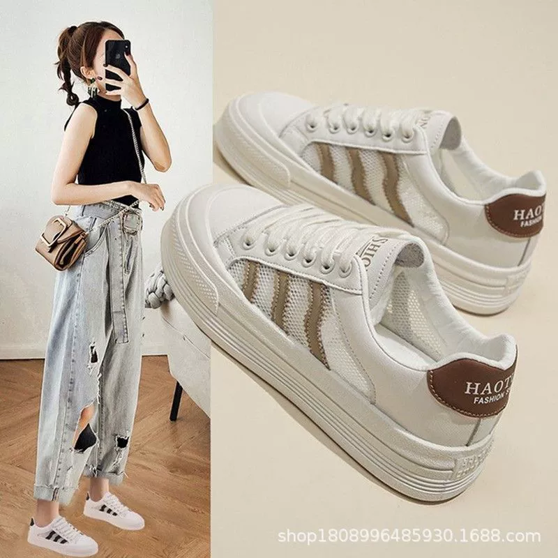 Тонкие дышащие белые туфли, женская обувь, женская новая летняя универсальная повседневная обувь на плоской сетке с мягкой подошвой, 2023