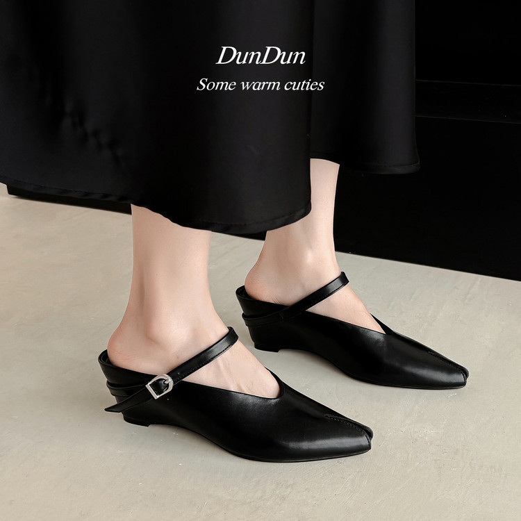 Dép sandal nữ da bò thật mũi cá quai ngang khóa cài đế bệt thời trang Âu Mỹ — màu đen, màu trắng, màu mơ chi tiết 83