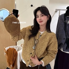 THE LIMON柠檬绿茶2025冬季韩系慵懒风圆领宽松幻彩纱毛衣女上衣