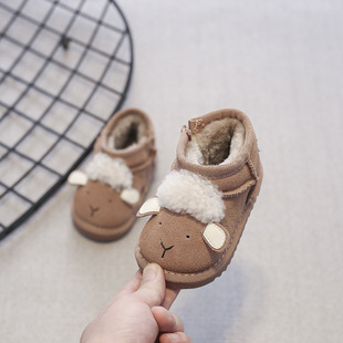Winter Children's Genuine Leather Snow Boots Children's Cartoon-shaped Toddler Shoes Soft Sole Non-slip fleece-lined Warm Large Cotton Boots