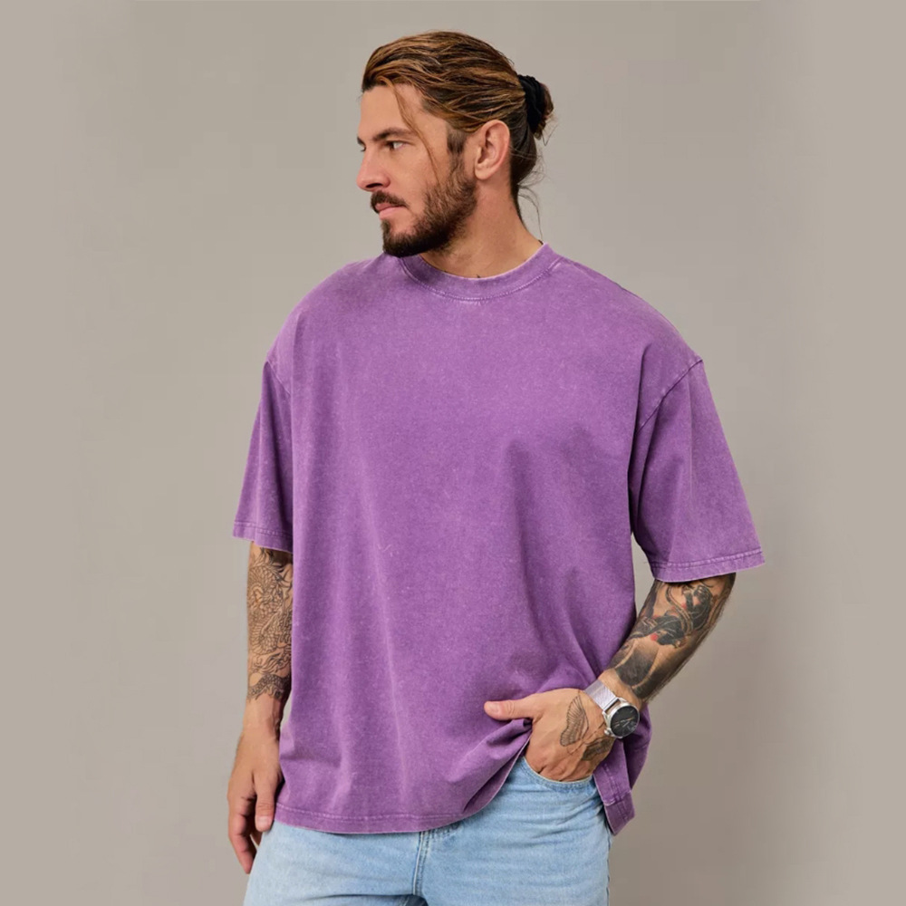 Shoulder-down lavar camiseta de manga corta hombre verano cuello redondo suelto oversize retro americano inns top retro tendencia