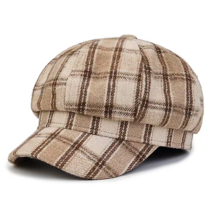 Dame baret med tern britisk stil efterår vinter retro hat_voghion.com