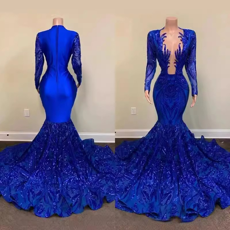 2024 nuevo comercio exterior europeo y americano nuevo tamaño grande de ropa de mujer esquinilla larga manga larga vestido sexy de cola de pescado vestido de noche