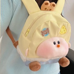 ソフト萌えかわいい黄色の桃のリンゴの木のリュックサックinsの人形のリュックサックの漫画は香港風の毛の毛の毛の毛の包みの学生のかばんを包みます。