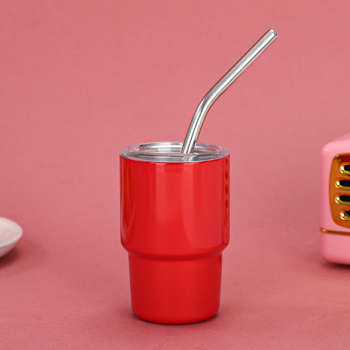 Transfronterizo Amazon 3oz mini copa de vino 304 acero inoxidable con taza de vacío de paja taza de café de color portátil