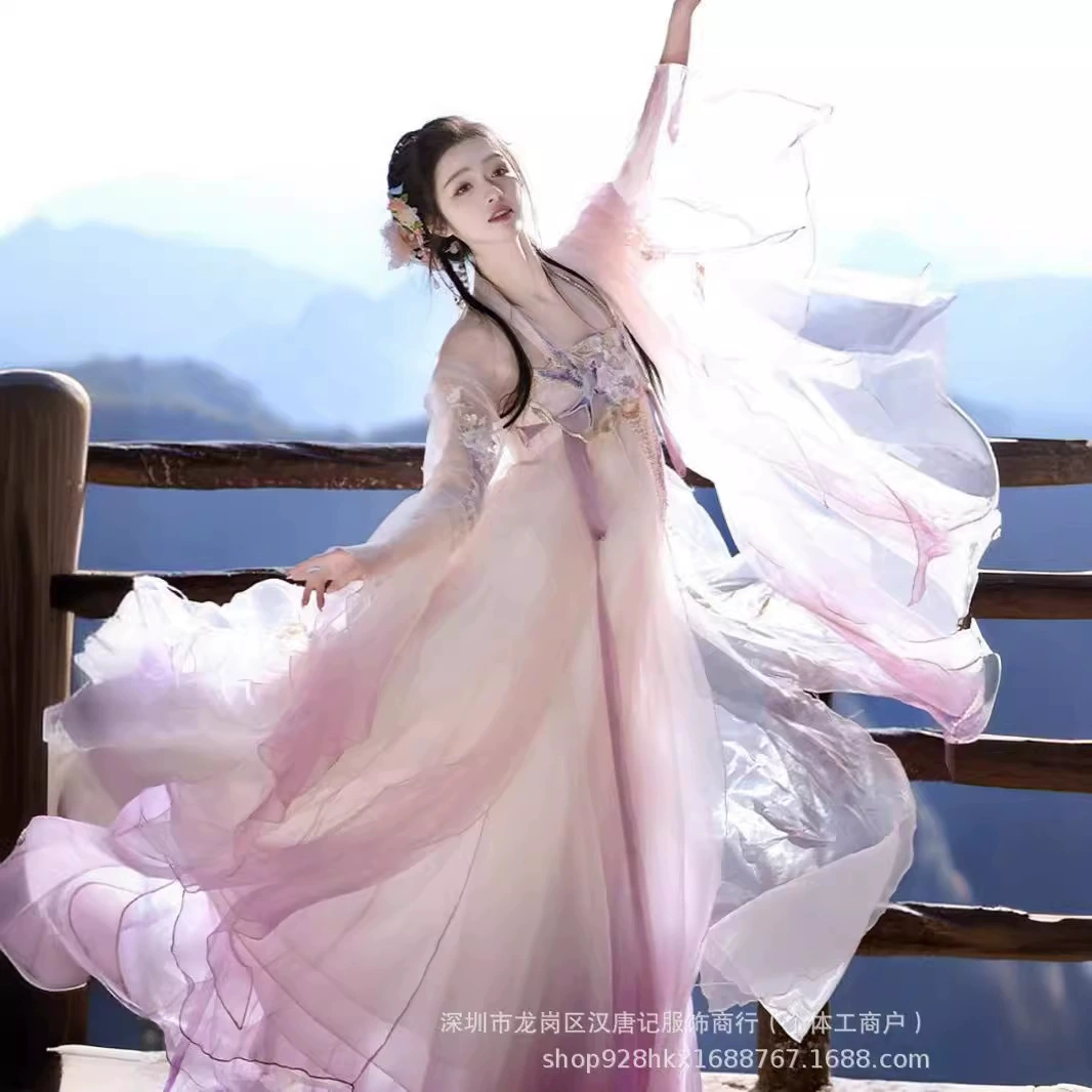 Элементы Lianghan Ци грудь женщина 2024 летом новая рубашка с рваными рукавами с большими рукавами тяжелой вышивкой